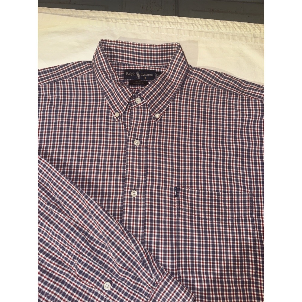 Ralph Lauren Blake Shirt XXL Mens‎ Red Blue Plaid Check Long Sleeve Button Up